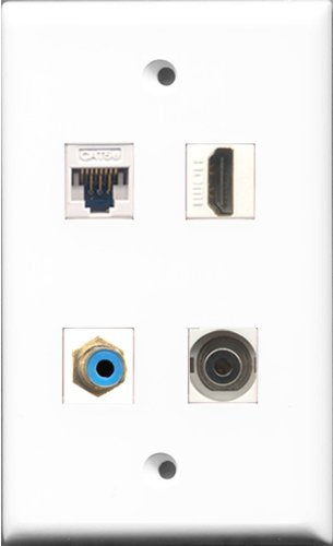 RiteAV - 1 Port HDMI and 1 Port RCA Blue and 1 Port 3.5mm and 1 Port Cat5e Ethernet White Wall Plate