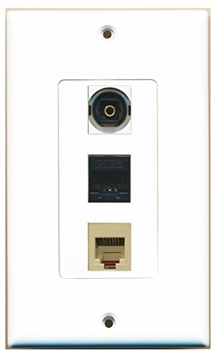 RiteAV - 1 Port Phone RJ11 RJ12 Beige and 1 Port Toslink and 1 Port Cat5e Ethernet Black Wall Plate Decorative