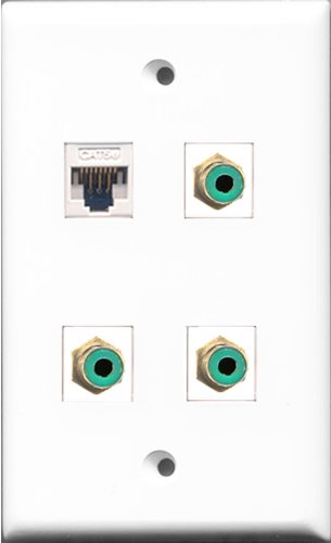 RiteAV - 3 Port RCA Green and 1 Port Cat5e Ethernet White Wall Plate