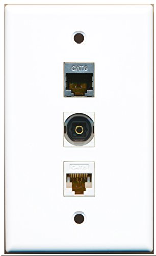 RiteAV - 1 Port Shielded Cat6 Ethernet and 1 Port Toslink and 1 Port Cat6 Ethernet White Wall Plate
