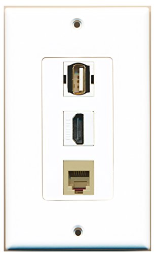 RiteAV - 1 Port HDMI and 1 Port USB A-A and 1 Port Phone RJ11 RJ12 Beige Decorative Wall Plate
