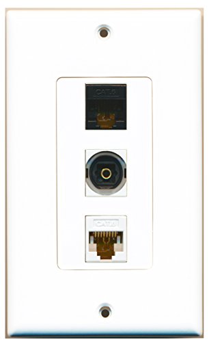 RiteAV - 1 Port Toslink and 1 Port Cat6 Ethernet White and 1 Port Cat6 Ethernet Black Decorative Wall Plate Decorative