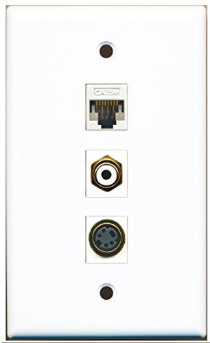 RiteAV - 1 Port RCA White and 1 Port S-Video and 1 Port Cat5e Ethernet White Wall Plate