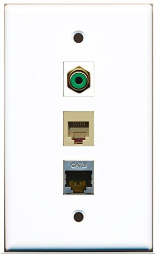 RiteAV - 1 Port RCA Green and 1 Port Phone RJ11 RJ12 Beige and 1 Port Shielded Cat6 Ethernet Wall Plate