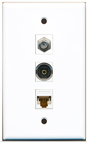 RiteAV - 1 Port Coax Cable TV- F-Type and 1 Port Toslink and 1 Port Cat6 Ethernet White Wall Plate