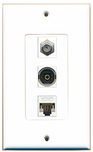 RiteAV - 1 Port Coax Cable TV- F-Type and 1 Port Toslink and 1 Port Cat5e Ethernet White Decorative Wall Plate Decorative