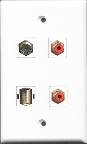 RiteAV - 2 Port RCA Red and 1 Port Coax Cable TV- F-Type and 1 Port USB A-A Wall Plate