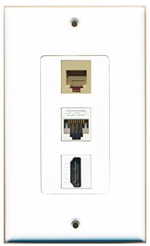 RiteAV - 1 Port HDMI and 1 Port Phone RJ11 RJ12 Beige and 1 Port Cat5e Ethernet White Decorative Wall Plate