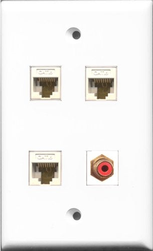 RiteAV 1 Port RCA Red 3 Port Cat6 Ethernet White Wall Plate