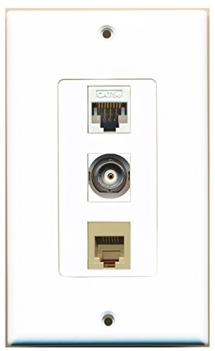 RiteAV - 1 Port Phone RJ11 RJ12 Beige and 1 Port BNC and 1 Port Cat5e Ethernet White Decorative Wall Plate Decorative