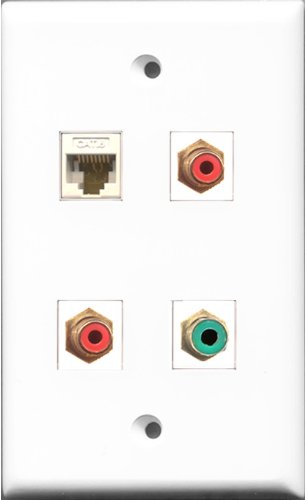 RiteAV - 2 Port RCA Red and 1 Port RCA Green and 1 Port Cat6 Ethernet White Wall Plate