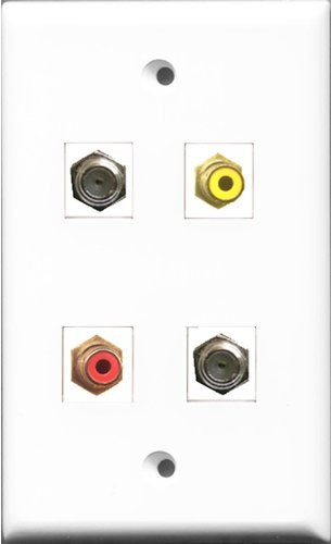 RiteAV 1 Port RCA Red and 1 Port RCA Yellow 2 Port Coax Cable TV- F-Type Wall Plate