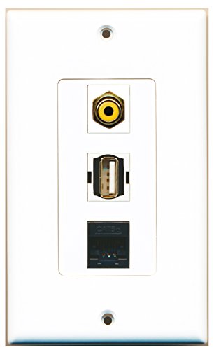 RiteAV - 1 Port RCA Yellow and 1 Port USB A-A and 1 Port Cat5e Ethernet Black Decorative Wall Plate Decorative