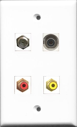RiteAV 1 Port RCA Red and 1 Port RCA Yellow and 1 Port Coax Cable TV- F-Type and 1 Port 3.5mm Wall Plate