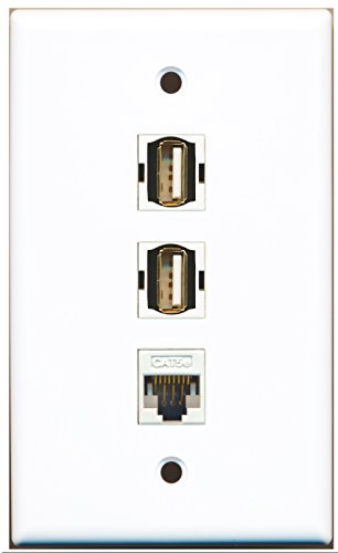 RiteAV - 2 Port USB A-A and 1 Port Cat5e Ethernet White Wall Plate