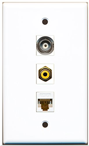 RiteAV - 1 Port RCA Yellow and 1 Port BNC and 1 Port Cat6 Ethernet White Wall Plate