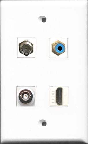 RiteAV 1 Port HDMI and 1 Port RCA Blue and 1 Port Coax Cable TV- F-Type and 1 Port BNC Wall Plate
