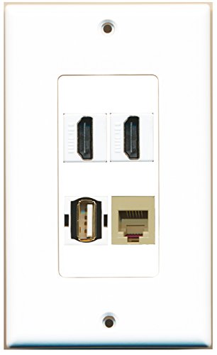 RiteAV - 2 Port HDMI 1 Port USB A-A 1 Port Phone RJ11 RJ12 Beige Wall Plate Decorative