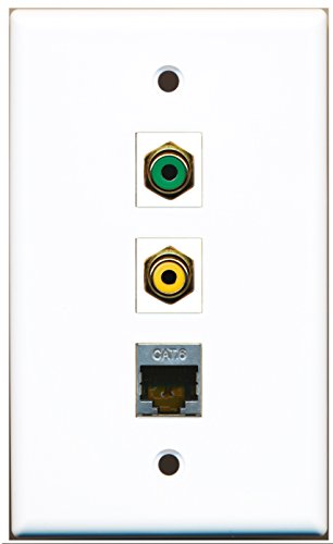 RiteAV - 1 Port RCA Yellow and 1 Port RCA Green and 1 Port Shielded Cat6 Ethernet Wall Plate