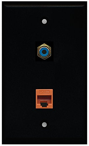 RiteAV - Black 1 Port RCA Blue 1 Port Cat5e Ethernet Orange Wall Plate