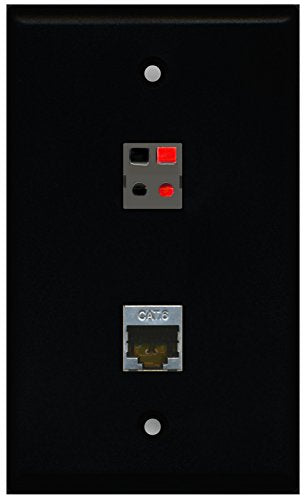 RiteAV - Black 1 Port Shielded Cat6 Ethernet 1 Port Speaker Wall Plate