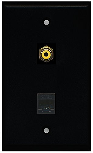 RiteAV - Black 1 Port RCA Yellow 1 Port Cat5e Ethernet Black Wall Plate