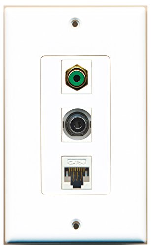 RiteAV - 1 Port RCA Green and 1 Port 3.5mm and 1 Port Cat5e Ethernet White Decorative Wall Plate Decorative