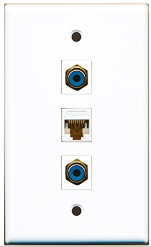 RiteAV - 2 Port RCA Blue and 1 Port Cat6 Ethernet White Wall Plate