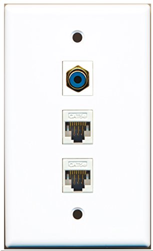 RiteAV - 1 Port RCA Blue 2 Port Cat5e Ethernet White Wall Plate