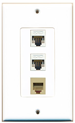 RiteAV - 1 Port Phone RJ11 RJ12 Beige 2 Port Cat5e Ethernet White Decorative Wall Plate