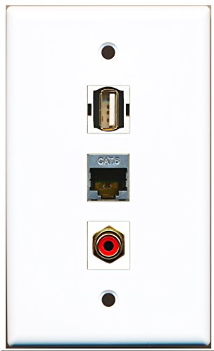 RiteAV - 1 Port RCA Red and 1 Port USB A-A and 1 Port Shielded Cat6 Ethernet Wall Plate