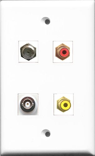 RiteAV 1 Port RCA Red and 1 Port RCA Yellow and 1 Port Coax Cable TV- F-Type and 1 Port BNC Wall Plate