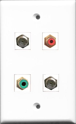 RiteAV 1 Port RCA Red and 1 Port RCA Green 2 Port Coax Cable TV- F-Type Wall Plate