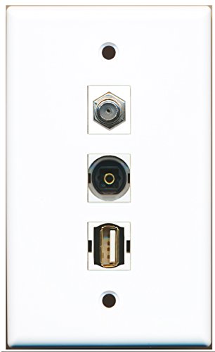 RiteAV - 1 Port Coax Cable TV- F-Type and 1 Port USB A-A and 1 Port Toslink Wall Plate