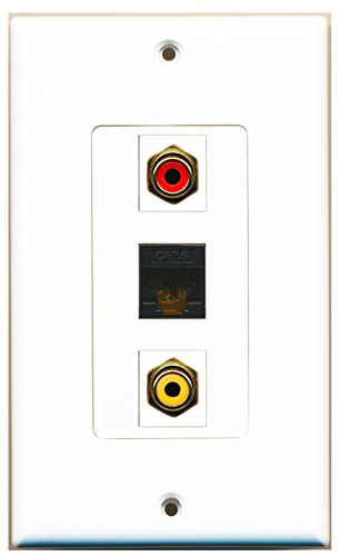 RiteAV - 1 Port RCA Red and 1 Port RCA Yellow and 1 Port Cat6 Ethernet Black Decorative Wall Plate Decorative