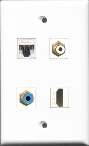 RiteAV 1 Port HDMI and 1 Port RCA White and 1 Port RCA Blue and 1 Port Cat5e Ethernet White Wall Plate