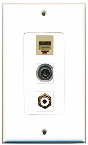 RiteAV - 1 Port RCA White and 1 Port Phone RJ11 RJ12 Beige and 1 Port 3.5mm Decorative Wall Plate Decorative