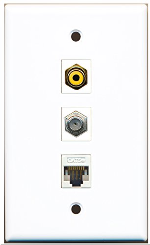 RiteAV - 1 Port RCA Yellow and 1 Port Coax Cable TV- F-Type and 1 Port Cat5e Ethernet White Wall Plate
