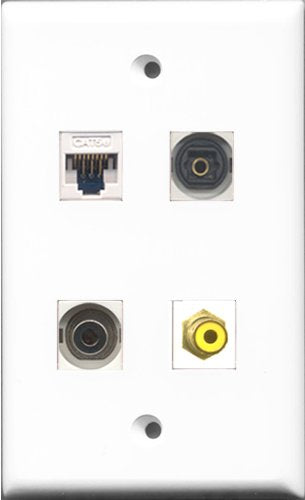 RiteAV 1 Port RCA Yellow and 1 Port Toslink and 1 Port 3.5mm and 1 Port Cat5e Ethernet White Wall Plate
