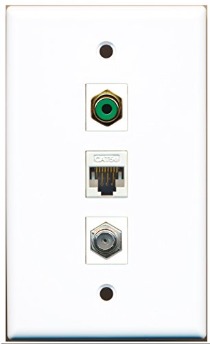 RiteAV - 1 Port RCA Green and 1 Port Coax Cable TV- F-Type and 1 Port Cat5e Ethernet White Wall Plate