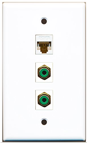RiteAV - 2 Port RCA Green and 1 Port Cat6 Ethernet White Wall Plate