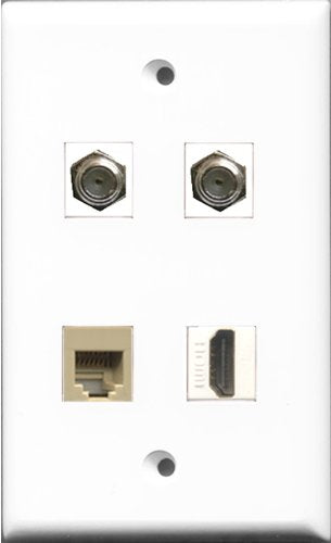 RiteAV 1 Port HDMI 2 Port Coax Cable TV- F-Type and 1 Port Phone RJ11 RJ12 Beige Wall Plate
