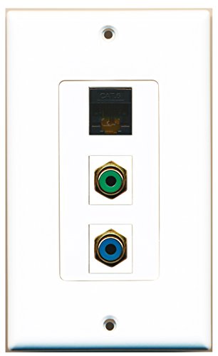 RiteAV - 1 Port RCA Green and 1 Port RCA Blue and 1 Port Cat6 Ethernet Black Decorative Wall Plate Decorative