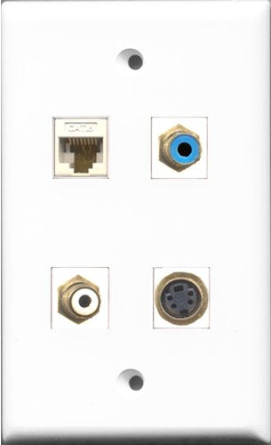 RiteAV 1 Port RCA White and 1 Port RCA Blue and 1 Port S-Video and 1 Port Cat6 Ethernet White Wall Plate