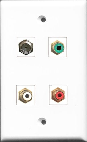 RiteAV 1 Port RCA Red and 1 Port RCA White and 1 Port RCA Green and 1 Port Coax Cable TV- F-Type Wall Plate