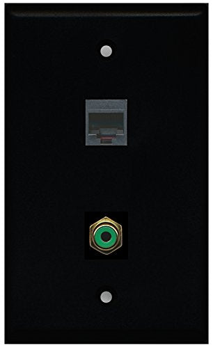 RiteAV - Black 1 Port RCA Green 1 Port Phone Black Wall Plate