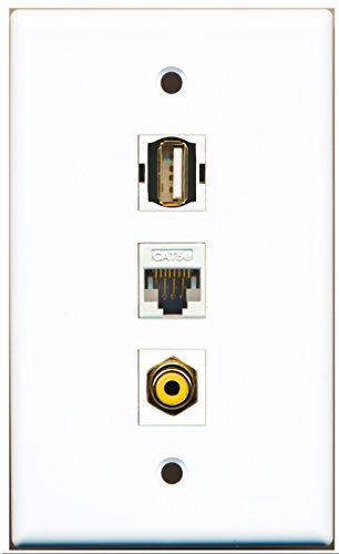 RiteAV - 1 Port RCA Yellow 1 USB A-A 1 Cat5e Ethernet White Wall Plate