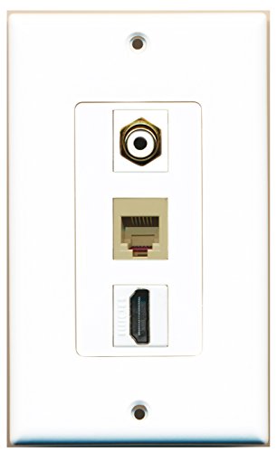 RiteAV - 1 Port HDMI and 1 Port RCA White and 1 Port Phone RJ11 RJ12 Beige Decorative Wall Plate Decorative