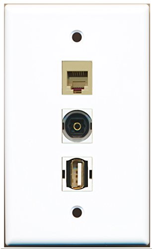 RiteAV - 1 Port USB A-A and 1 Port Phone RJ11 RJ12 Beige and 1 Port Toslink Wall Plate