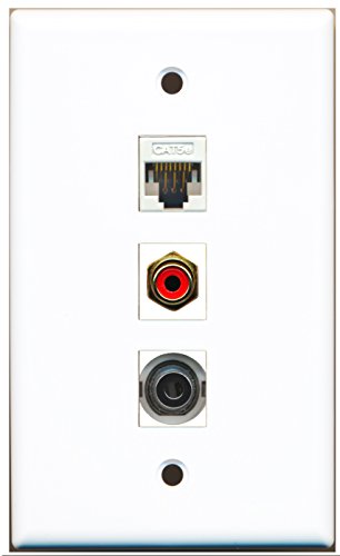 RiteAV - 1 Port RCA Red and 1 Port 3.5mm and 1 Port Cat5e Ethernet White Wall Plate